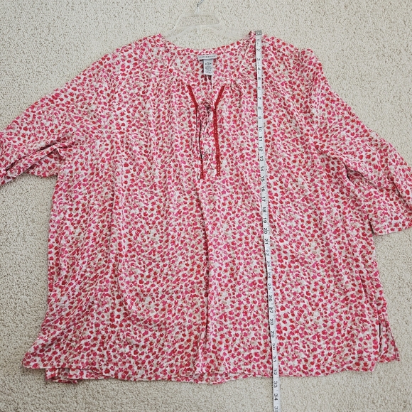 Catherines Blouse Lightweight Pink Leopard Lace Up 3/4 Sleeve Ruffle Womens 4x - Picture 6 of 8